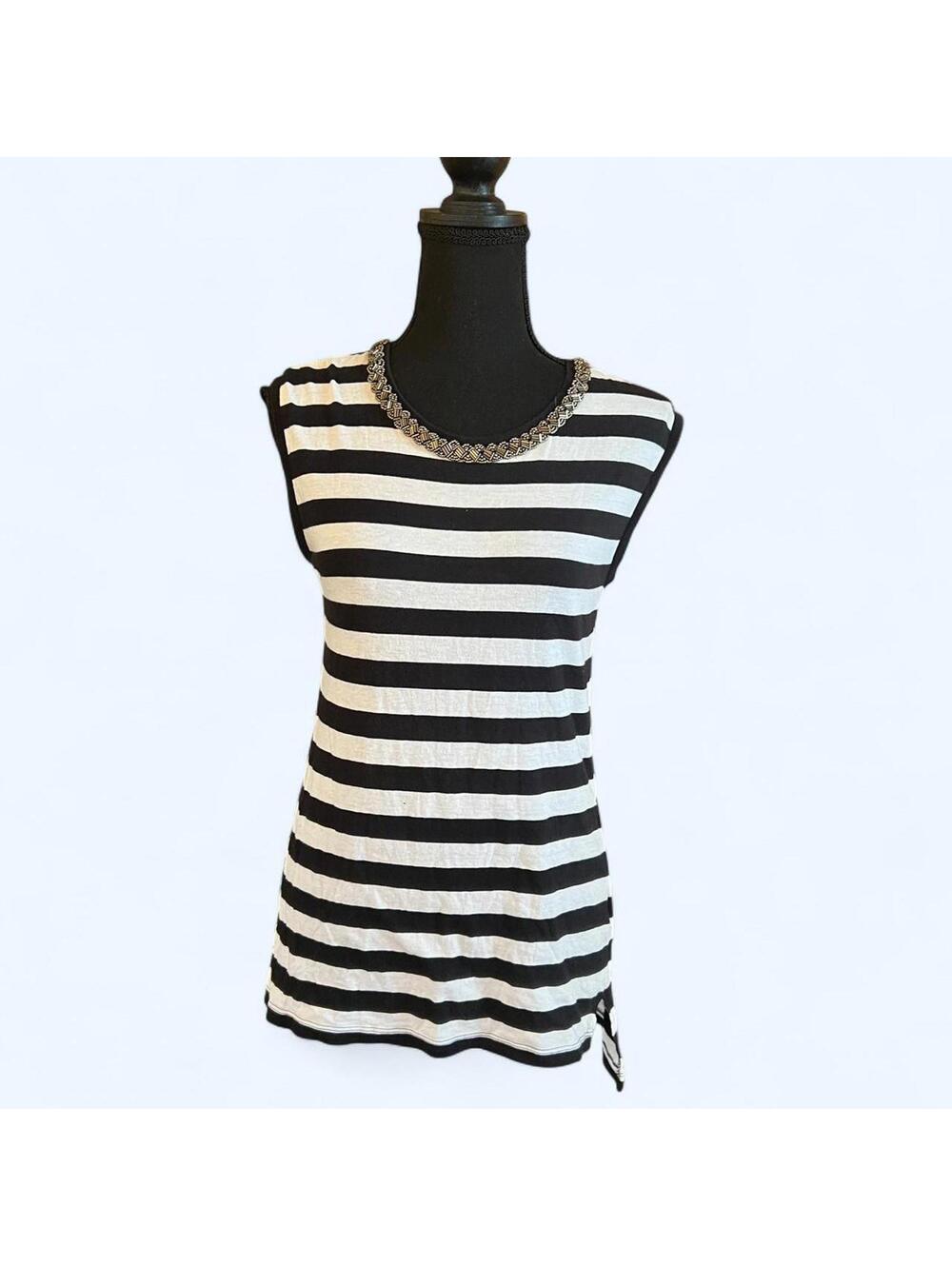 Vintage Y2k Striped Beaded Neckline Tank Top Fairycore Boho Size Small